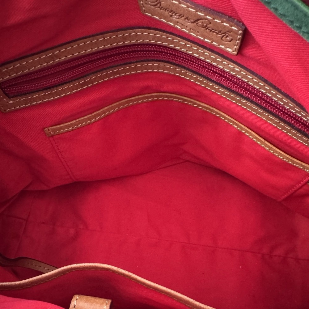 Dooney & Bourke DB Signature Canvas Satchel Brown Leather Tassel Red Lining - Picture 3 of 7